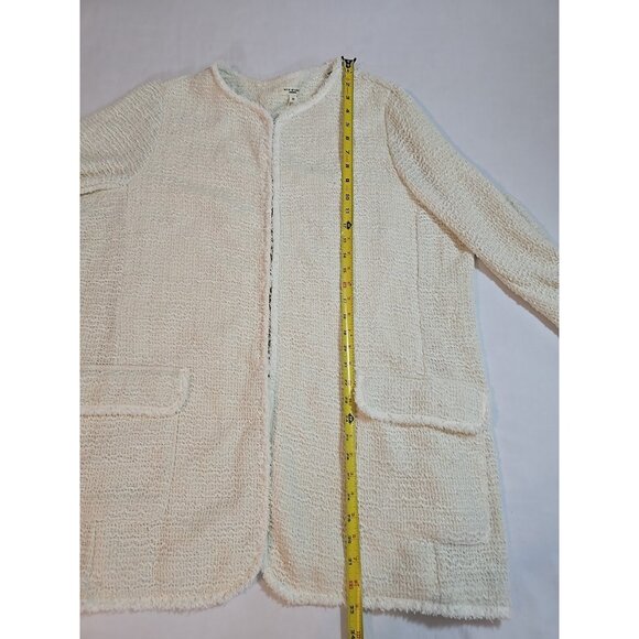 Max Studio London Frayed Trim Longline Cozy Cardigan Ivory Pockets Size 2X New - Picture 13 of 16